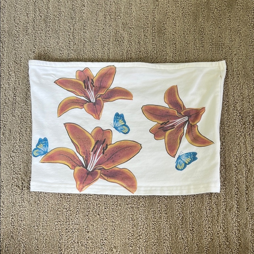 Floral Tube Top with Butterflies